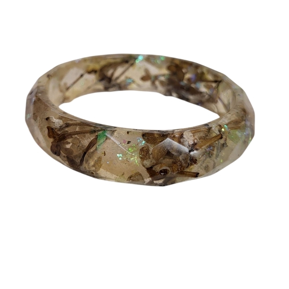 Lavender Holographic Yellow Glitter Resin Bezel Bangle